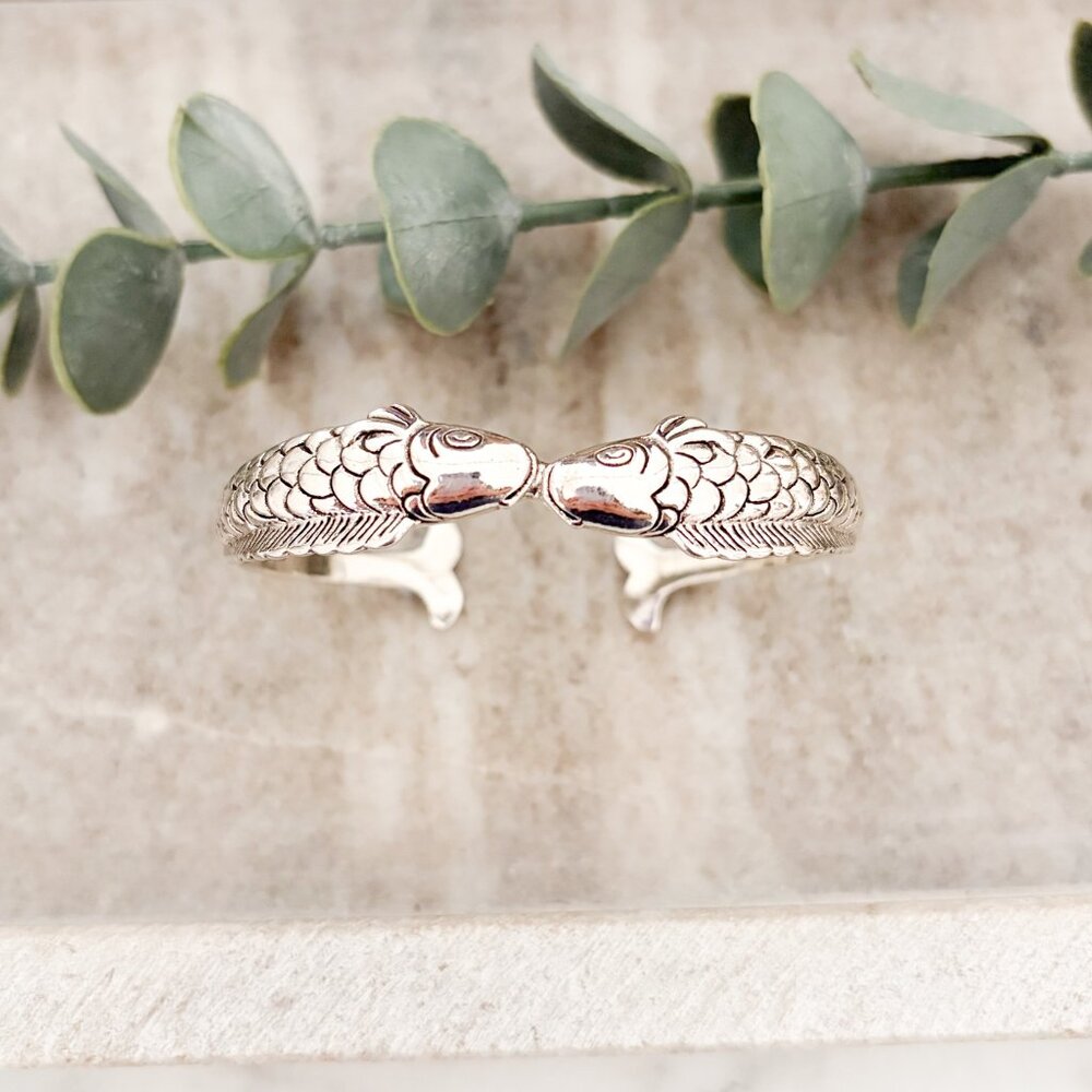 925 Sterling Silver Cuff Bracelet Fish Bracelet Bangle Bracelet - Picture 8 of 8